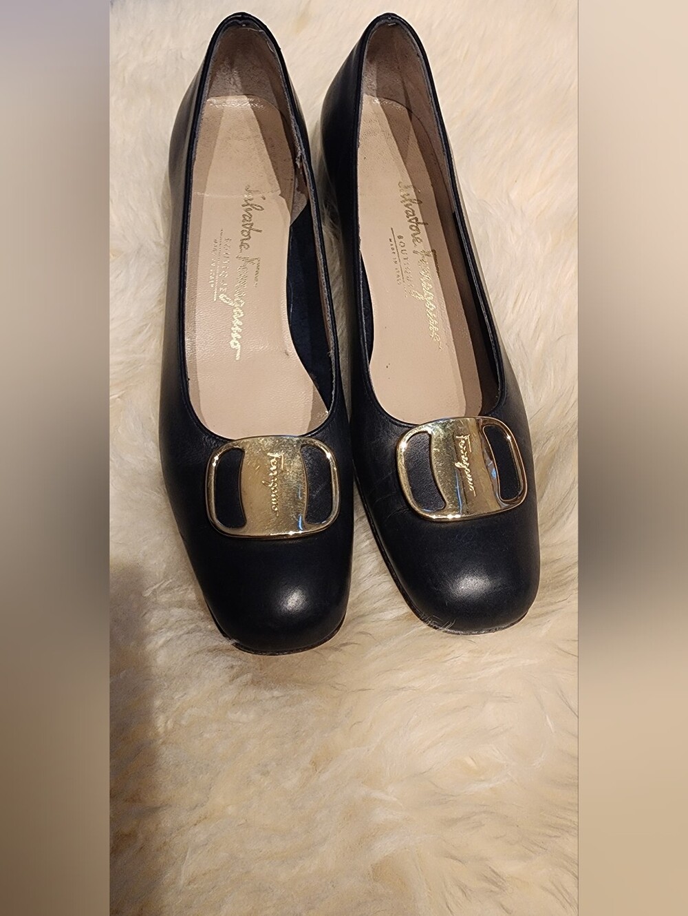 Salvatore Ferragamo Black Leather with Gold Vara Buckle